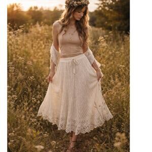 VTG Mix Nouveau Crochet Maxi Skirt Boho Romantic Whimsigoth Fairy Womens Large